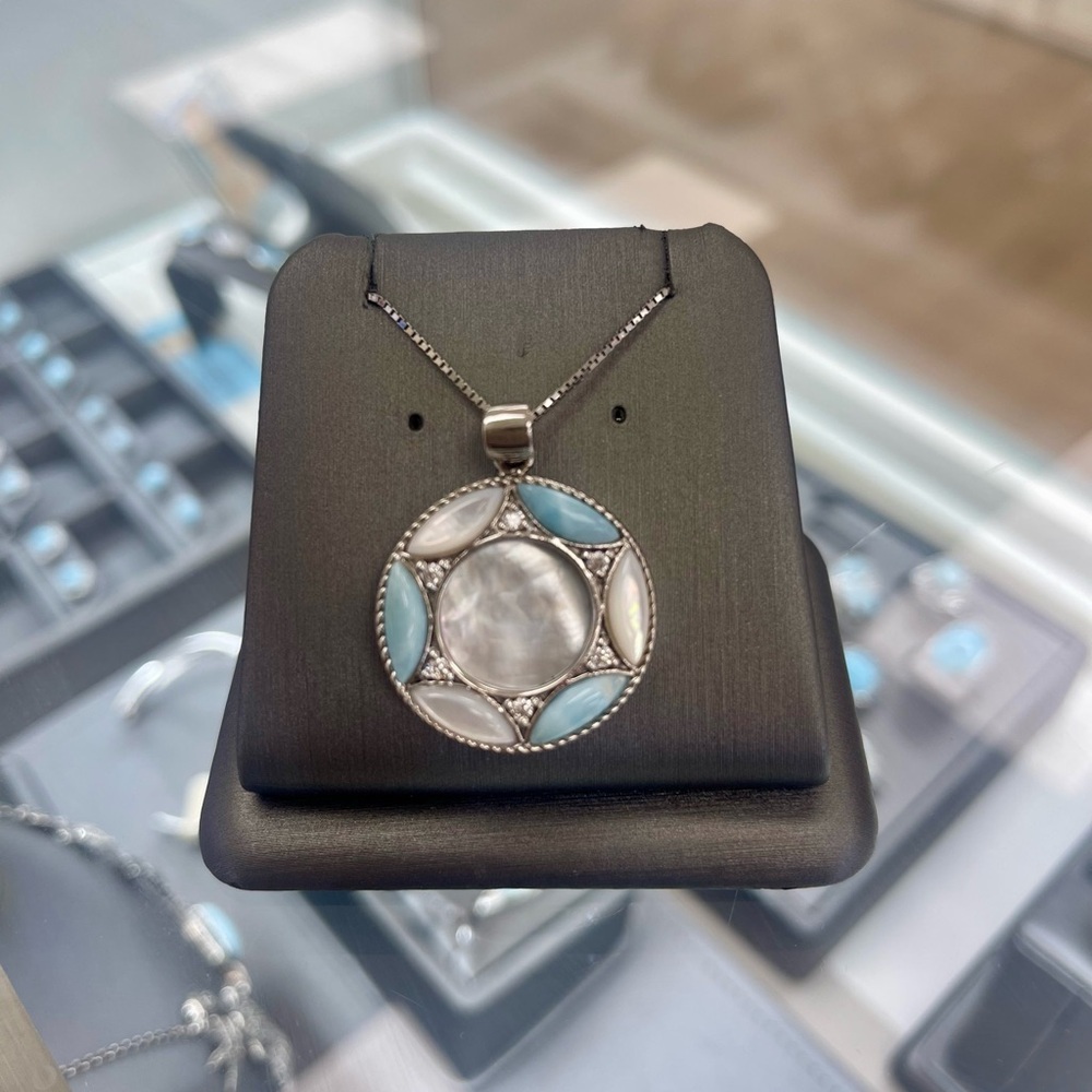Sterling Silver Larimar and Mother of Pearl Necklace